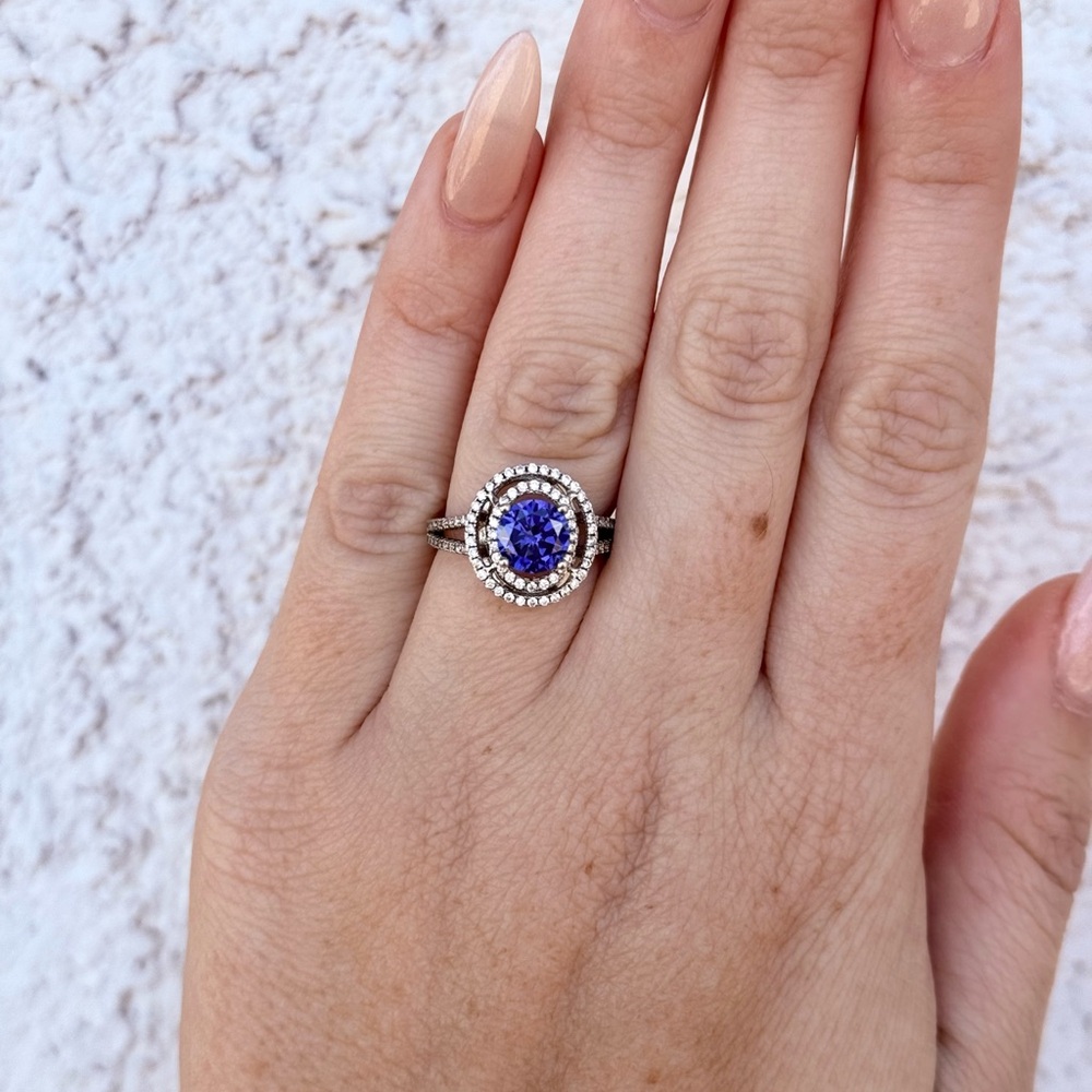 SOLD!! 
Double Halo Silver CZ Tanzanite Gemstone Ring